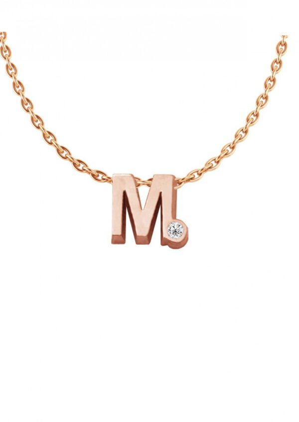 Merchandising plotseling elkaar Roodgouden collier letter M met diamant 0.01crt - Juwelier van Hooff