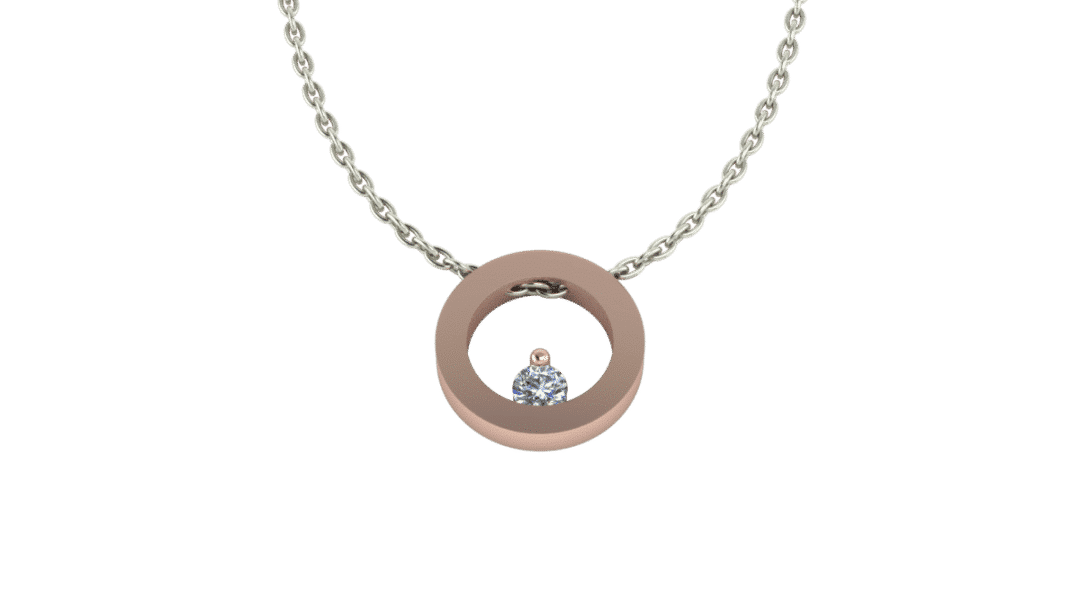 Witgouden collier met hanger Circle met diamant 0.04crt