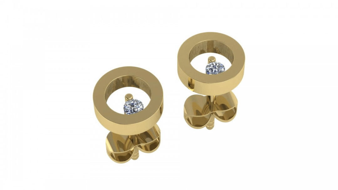 Geelgouden oorstekers Circle met diamant