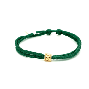 Geelgouden tube J-klaver-M-hart met satijnen armband