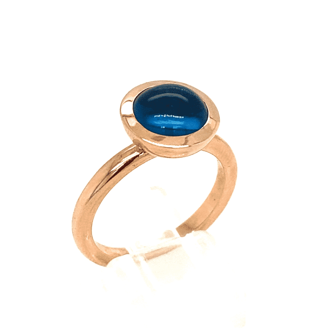 Roodgouden ring met Cabochon geslepen Blauwe Topaas London Blue