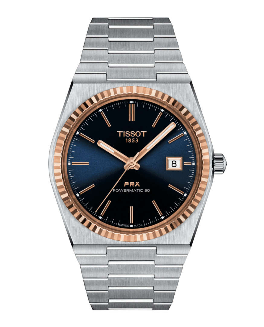 TISSOT PRX POWERMATIC 80 STEEL ; 18K GOLD BEZEL – T9314074104100