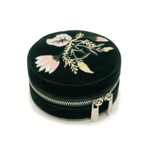 Wolf sieradenbox rond zwart met borduur 393212