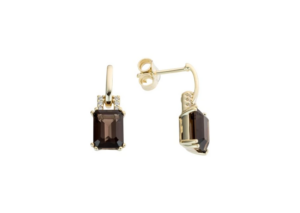 Fantasie oorhanger met diamant en rookkwarts - 761874