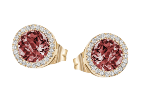 Geelgouden oorknoppen met granaat en diamant rondom - 8-10247-51-0286
