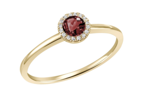 geelgouden ring met granaat en diamant rondom - 1-10054-51-0286
